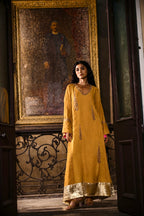 Rumi Anarkali in Cotton silk with kalis in Ochre yellow