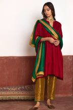 Jhabla Kurta in Red Silk with Gold Tissue Pant
