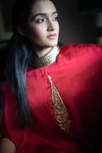 Turki Cape in Red Silk with Cowl skirt in Gold Silk