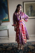 Ayesha Dress in Chanderi Stripe with Red Satin Slip
