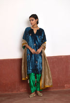 MD Kurta in Teal Velvet with Green Velvet Salwar