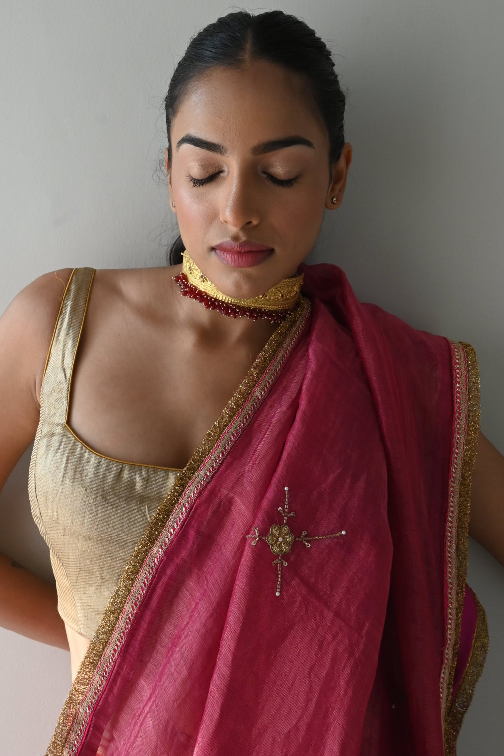 Maanvi Padded Blouse in Gold Brocade Tissue