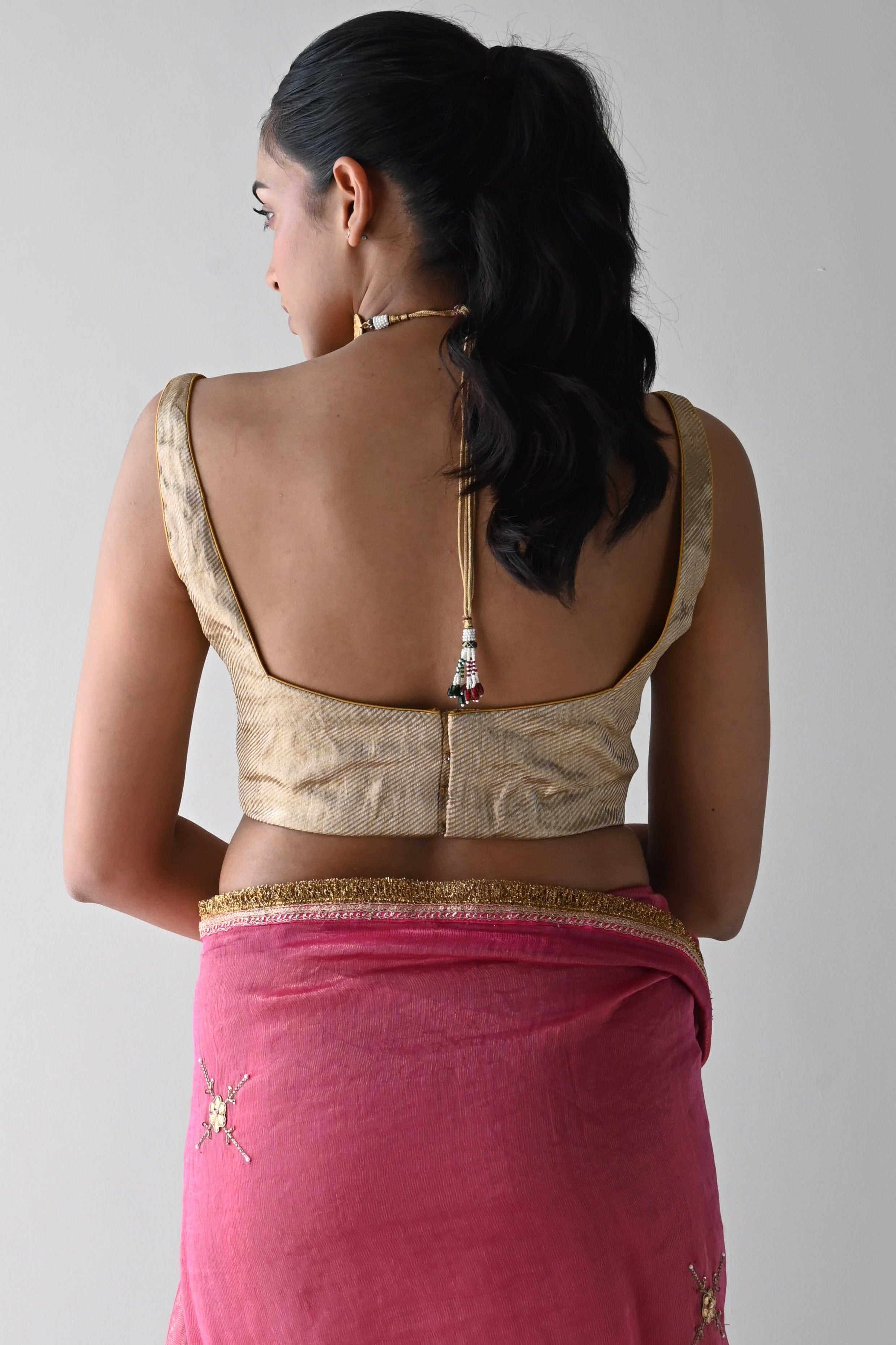 Maanvi Padded Blouse in Gold Brocade Tissue