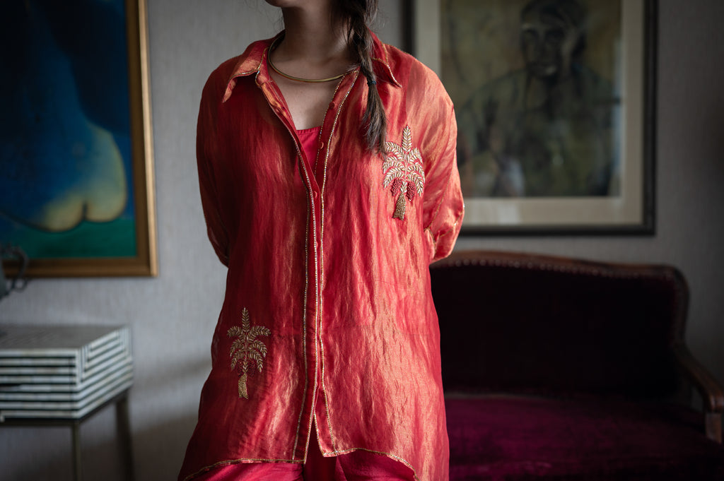 Coco Shirt in Red Pin Stripe with Red Pant