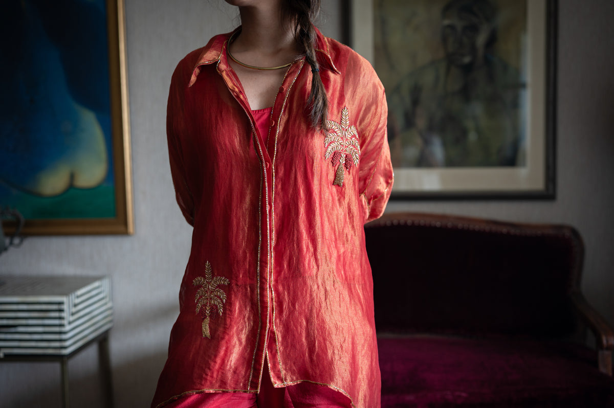 Coco Shirt in Red Pin Stripe with Red Pant
