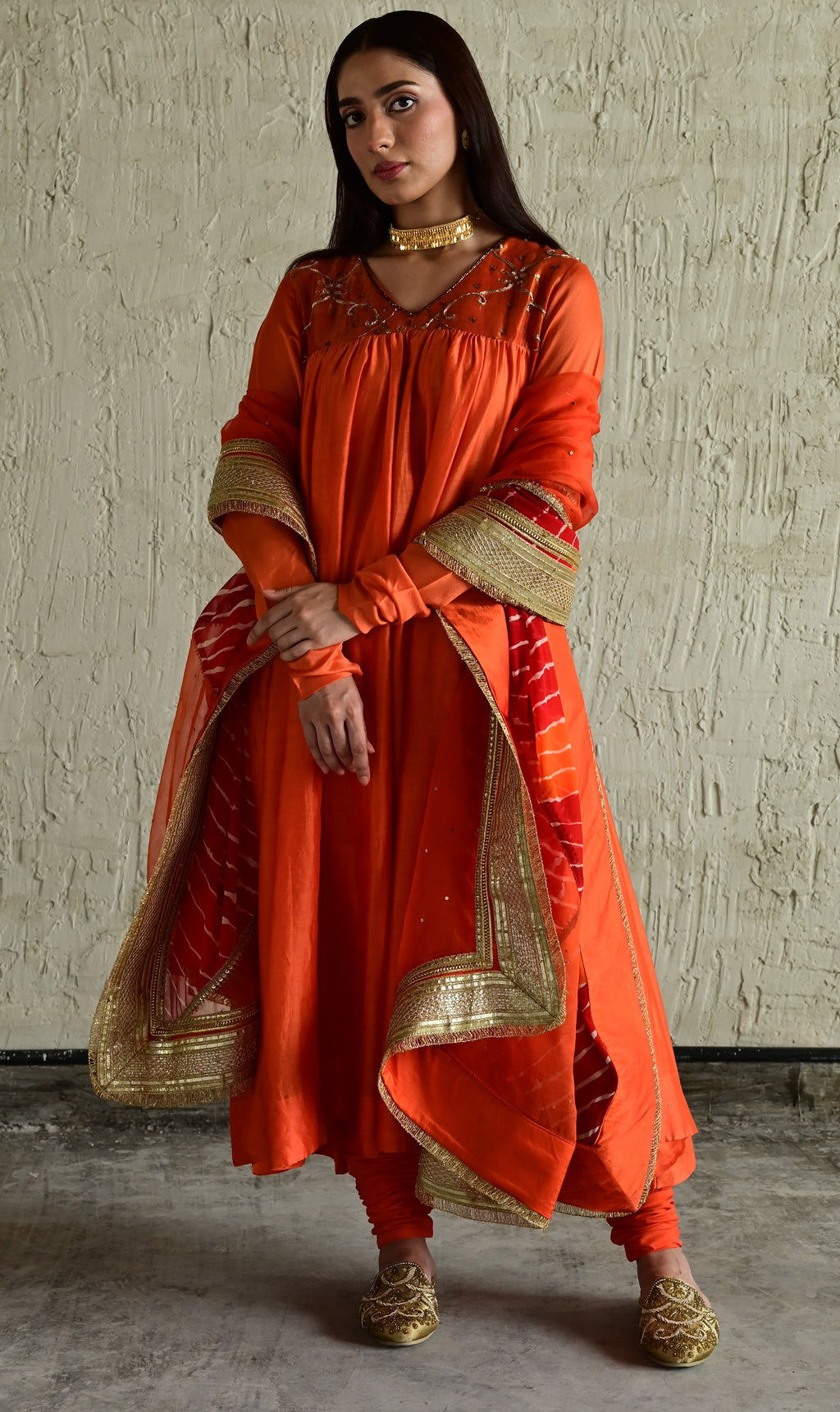 Diana Kurta in Orange with  Churidar
