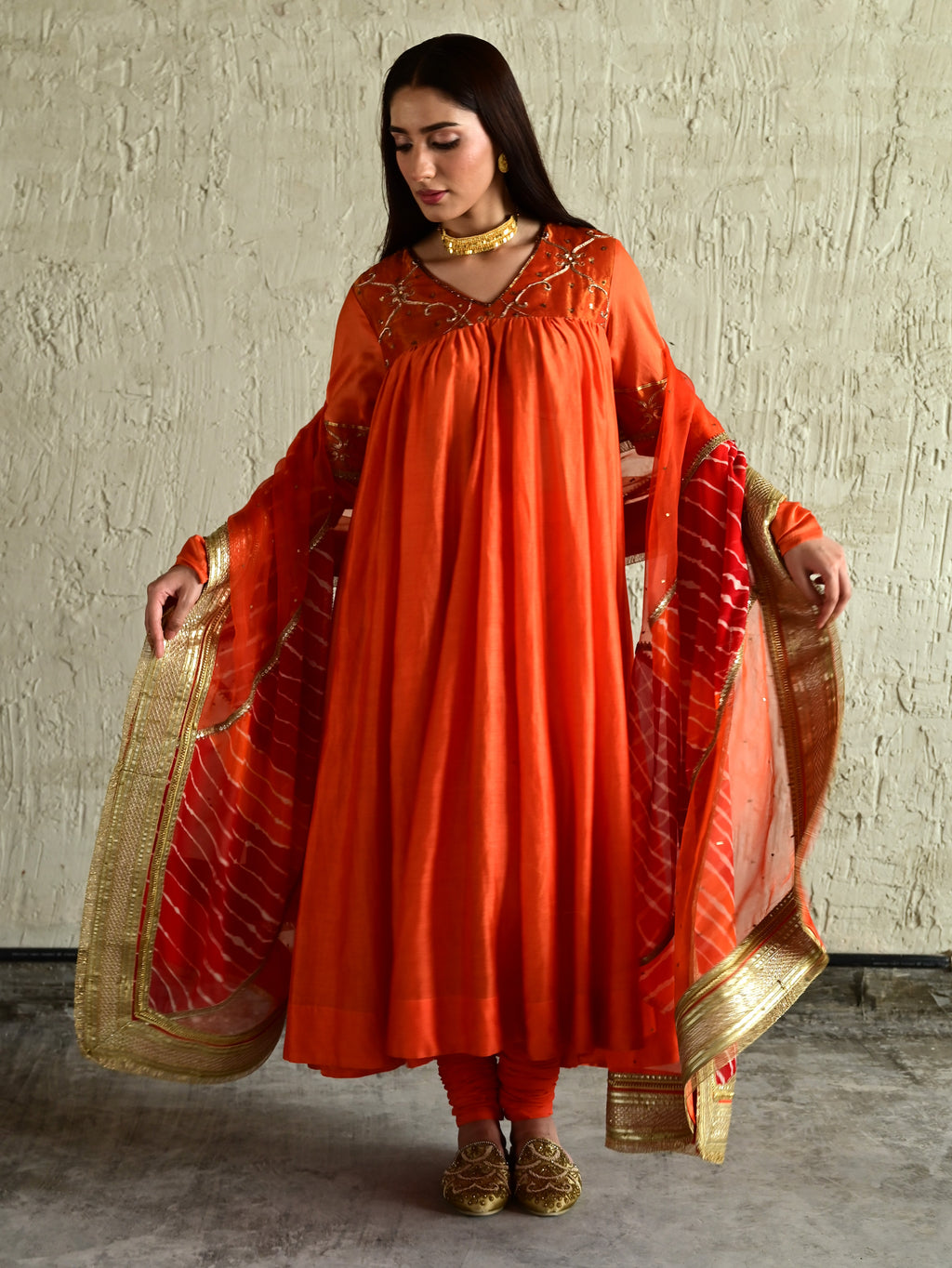 Diana Kurta in Orange with  Churidar