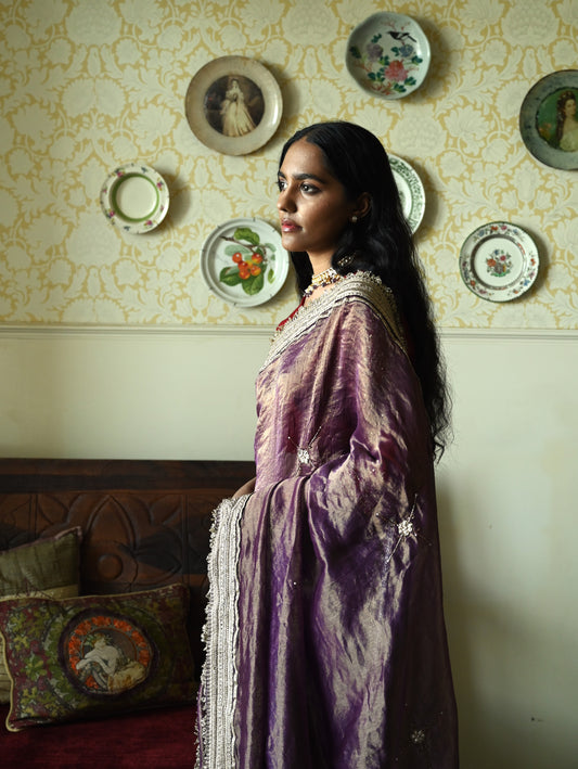 Phuljhari Saree in Purple Pin Stripes