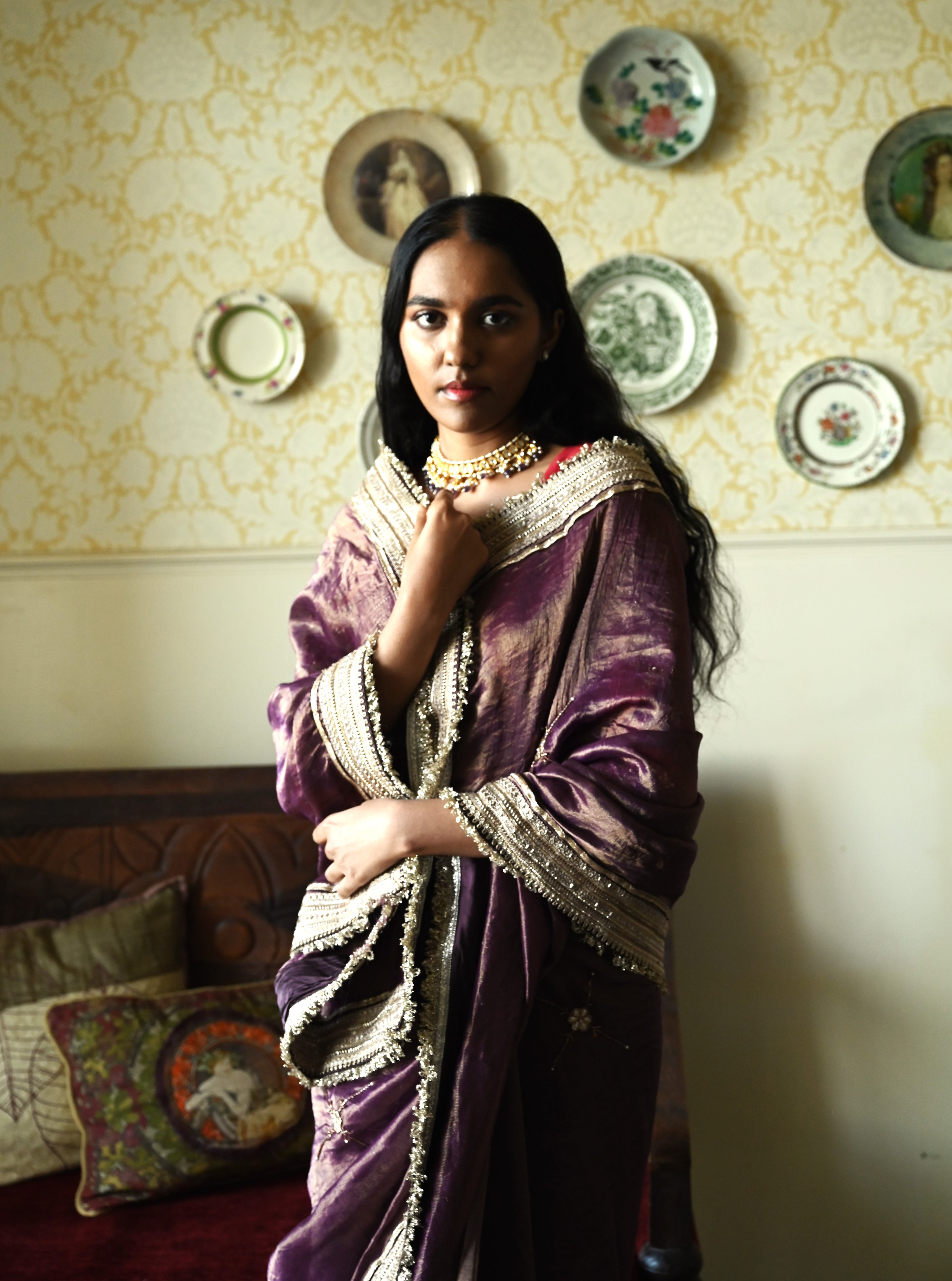 Phuljhari Saree in Purple Pin Stripes