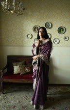 Phuljhari Saree in Purple Pin Stripes