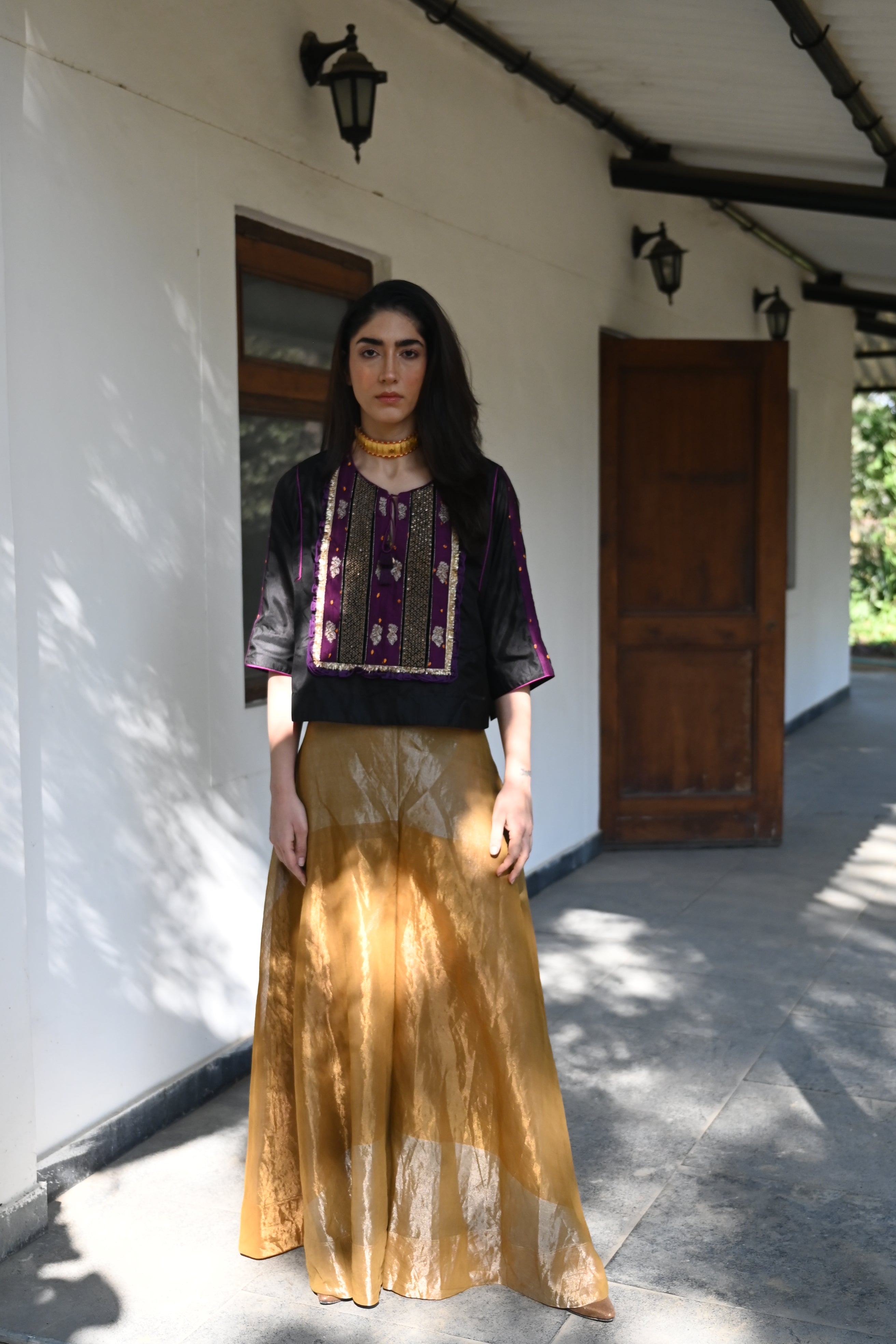 Mumtaz Top in Black with Gold Tissue Garara
