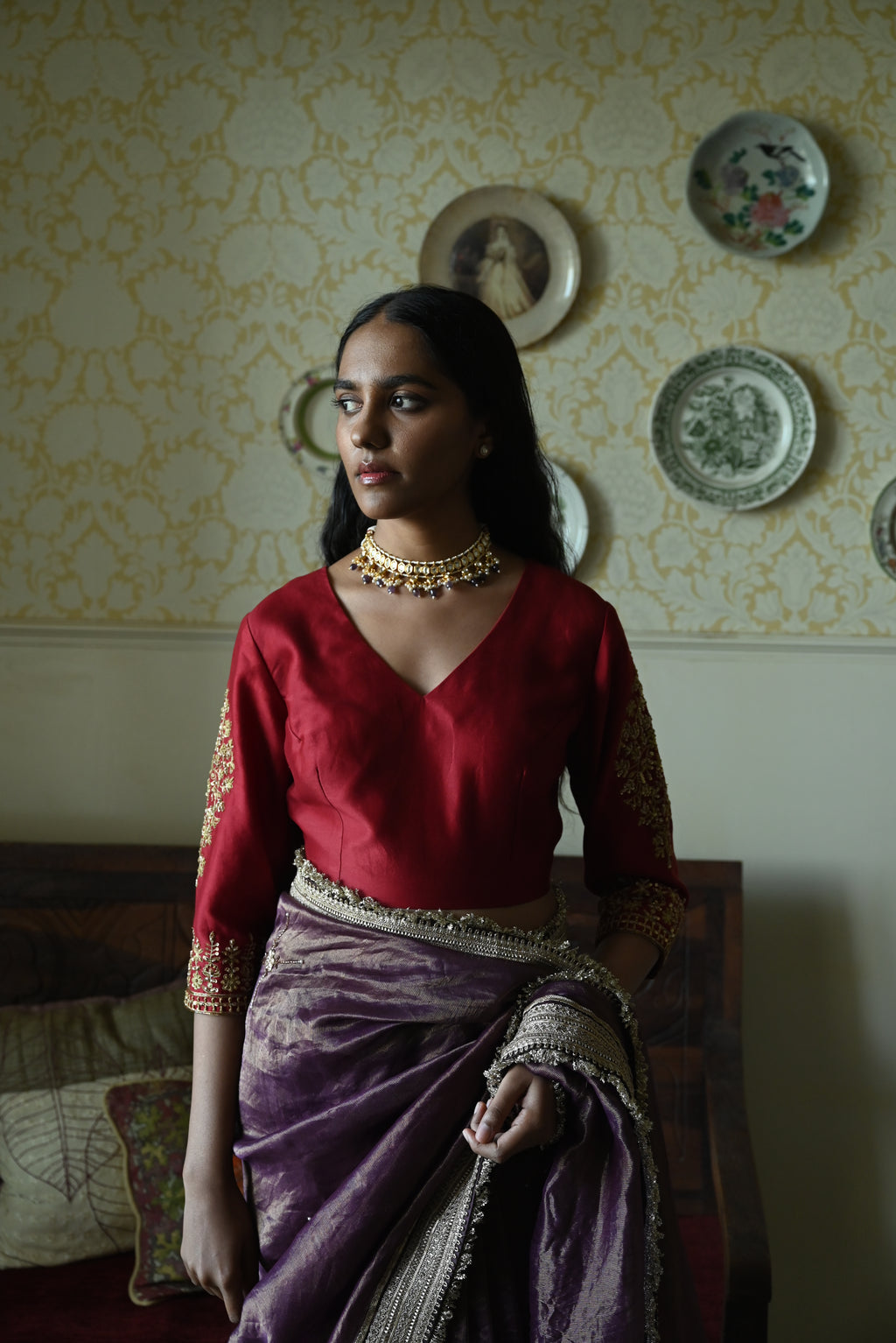 Noor Blouse in Red Silk