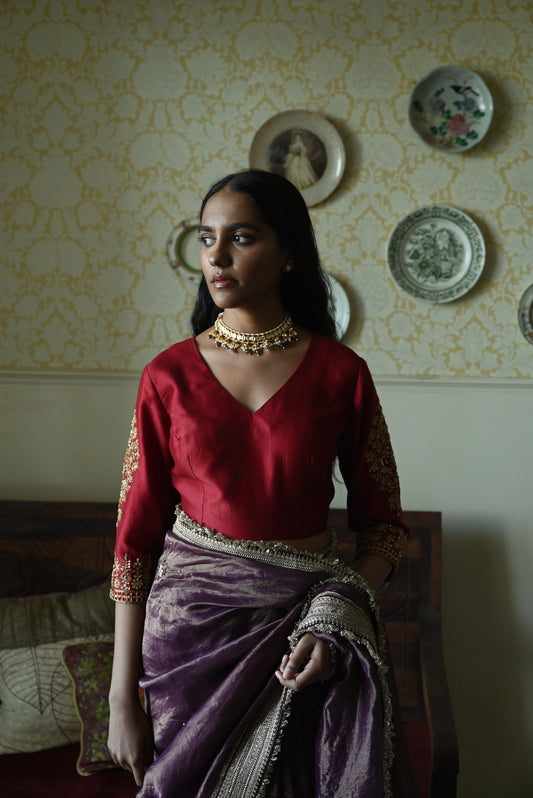 Noor Blouse in Red Silk