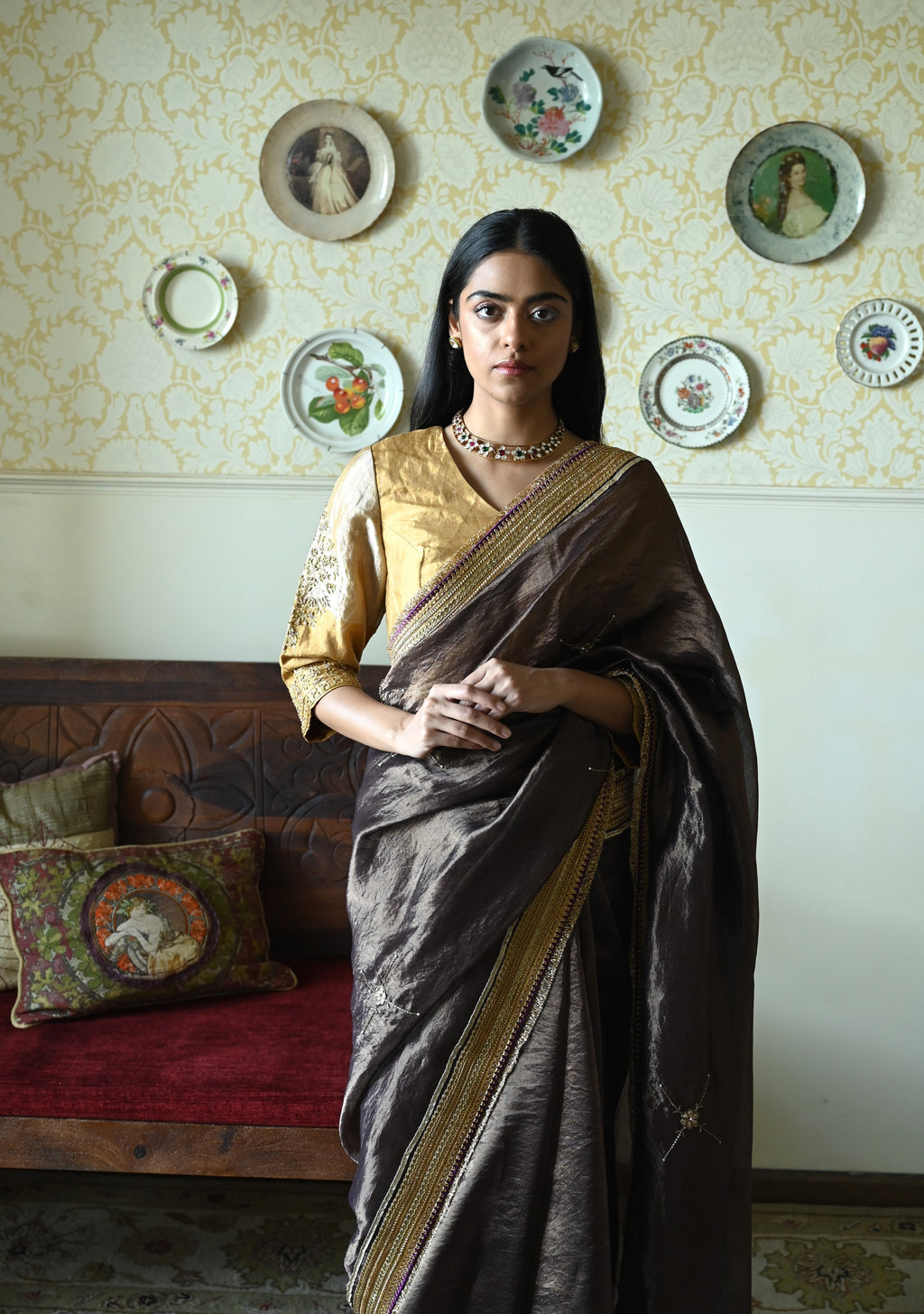 Phuljhari Saree in Brown Pin Stripes