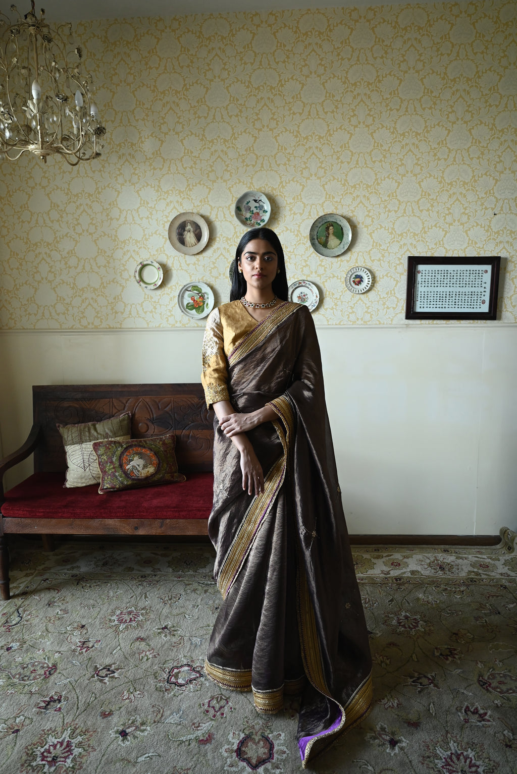 Phuljhari Saree in Brown Pin Stripes
