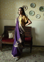 Chinaar Diagonal Saree in Purple Silk and Tissue