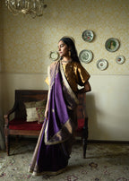 Chinaar Diagonal Saree in Purple Silk and Tissue