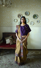 Pitambari Saree in  Khadi Copper Tissue with Brocade Border