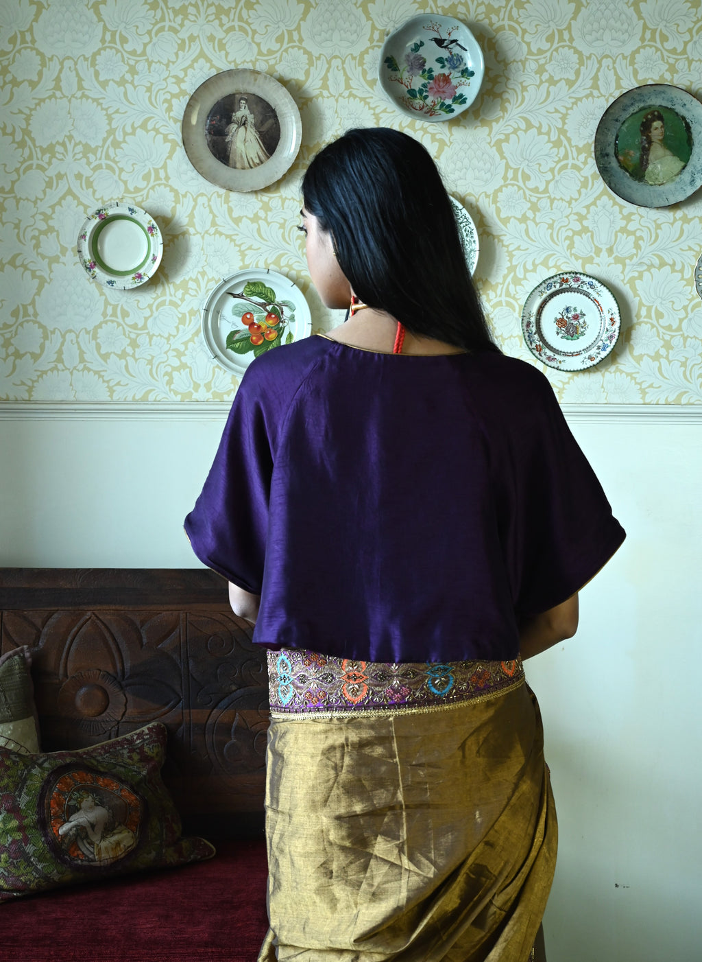 Pitambari Saree in  Khadi Copper Tissue with Brocade Border