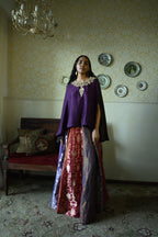 Roshni  Lehenga in Purple and Red Brocade  & Purple Maharani cape