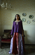 Roshni  Lehenga in Purple and Red Brocade  & Purple Maharani cape