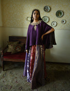Roshni  Lehenga in Purple and Red Brocade  & Purple Maharani cape