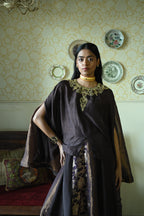 Roshni Lehenga in Brown Brocade Lehenga & Brown Maharani  Cape