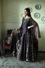 Roshni Lehenga in Brown Brocade Lehenga & Brown Maharani  Cape