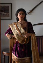 Amal Kurta in Purple Velvet with Gold Tissue Garara