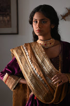 Amal Kurta in Purple Velvet with Gold Tissue Garara