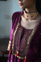 Amal Kurta in Purple Velvet with Gold Tissue Garara