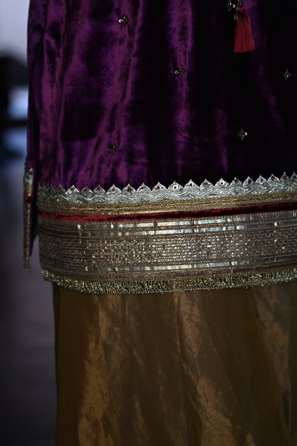 Amal Kurta in Purple Velvet with Gold Tissue Garara