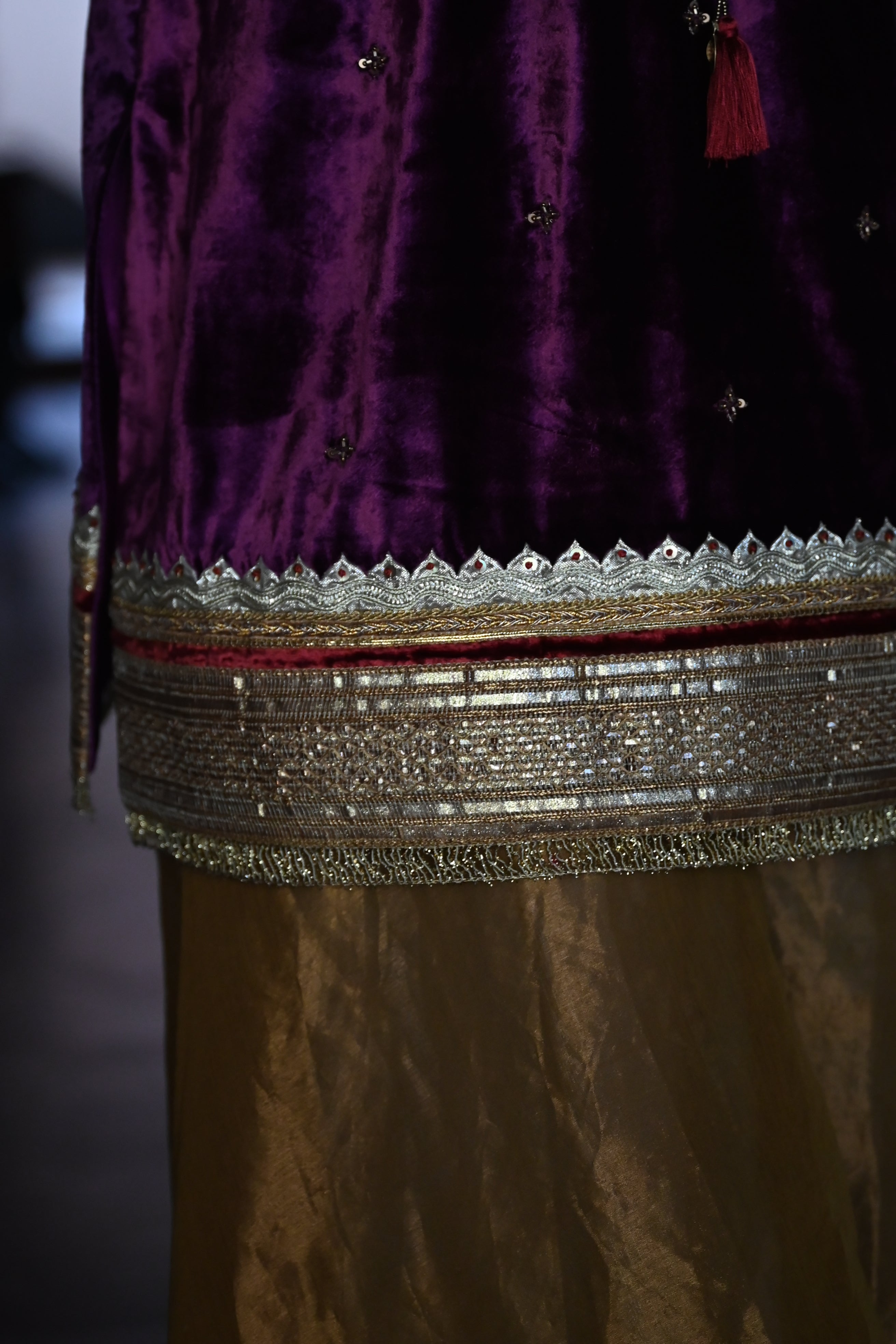 Amal Kurta in Purple Velvet with Gold Tissue Garara
