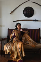 Amal Kurta in Purple Velvet with Gold Tissue Garara