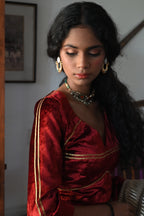 Chanda Saree in Beige CC Gota and Red Velvet