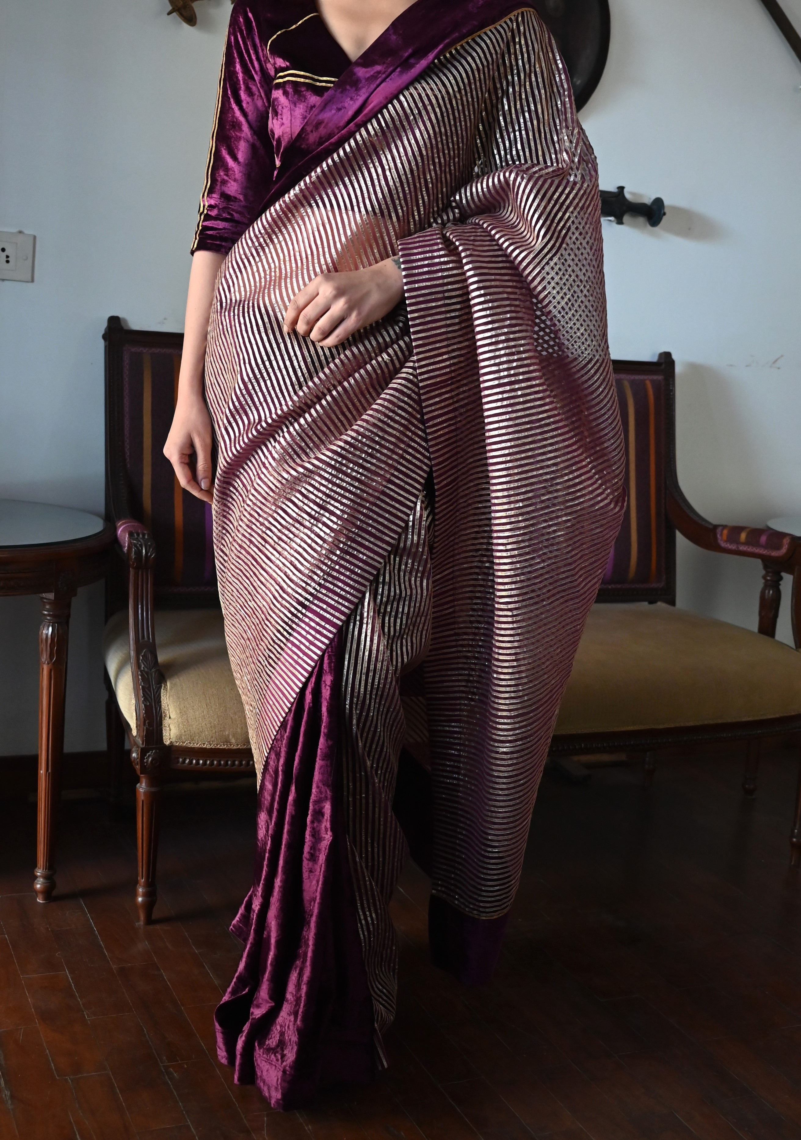 Chanda Saree in Purple CC Gota and Velvet