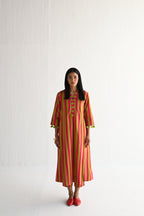 Sashiko in orange & Lime Green Stripes ( dress only)