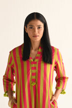Sashiko in orange & Lime Green Stripes ( dress only)