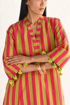 Sashiko in orange & Lime Green Stripes ( dress only)