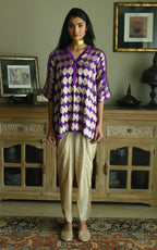 Shahi Kaftan in Bright Purple Brocade with Chai Beige Nandini Dhoti