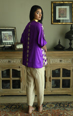 Shahi Kaftan in Bright Purple Brocade with Chai Beige Nandini Dhoti