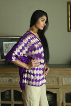 Shahi Kaftan in Bright Purple Brocade with Chai Beige Nandini Dhoti