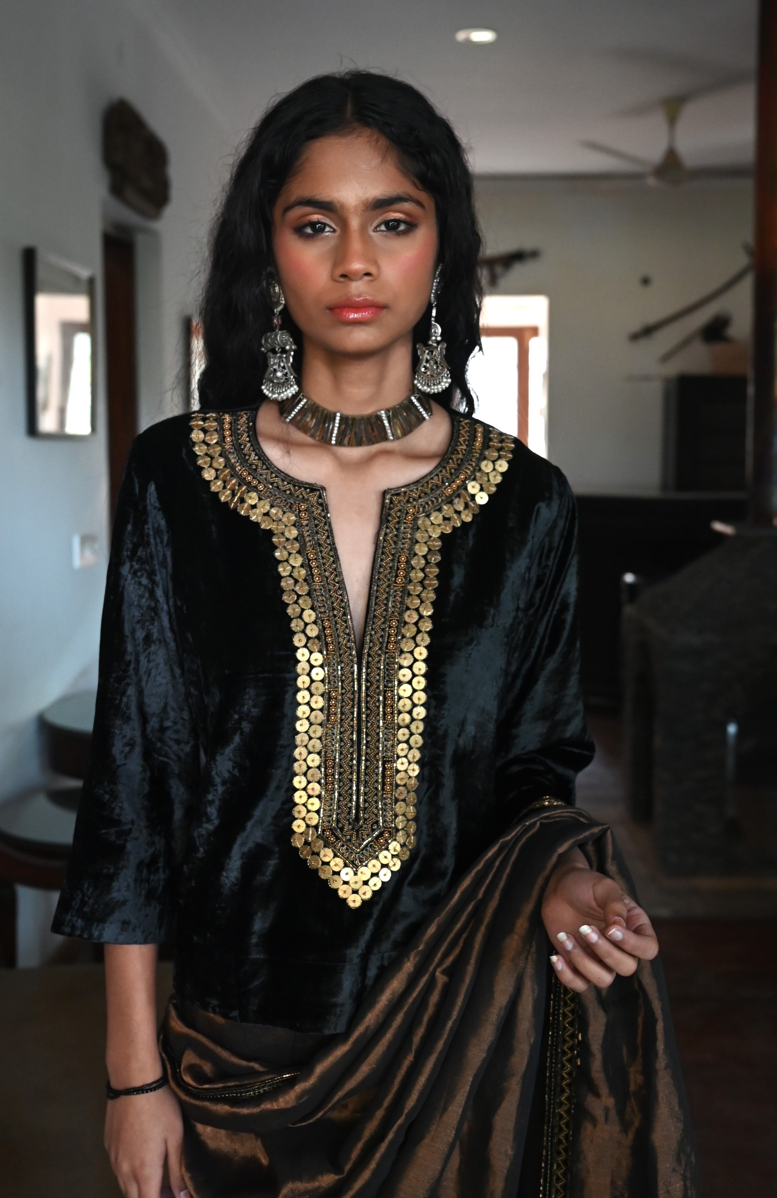 Saifi Blouse in Black Velvet