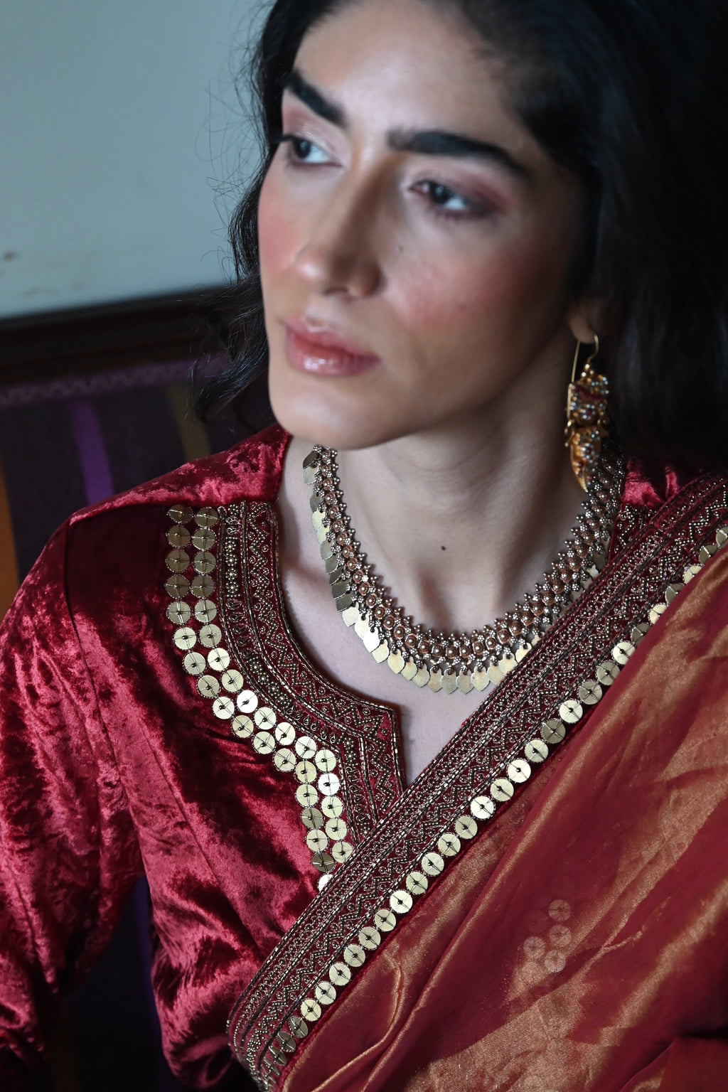 Gulzar Saree in Red Tissue