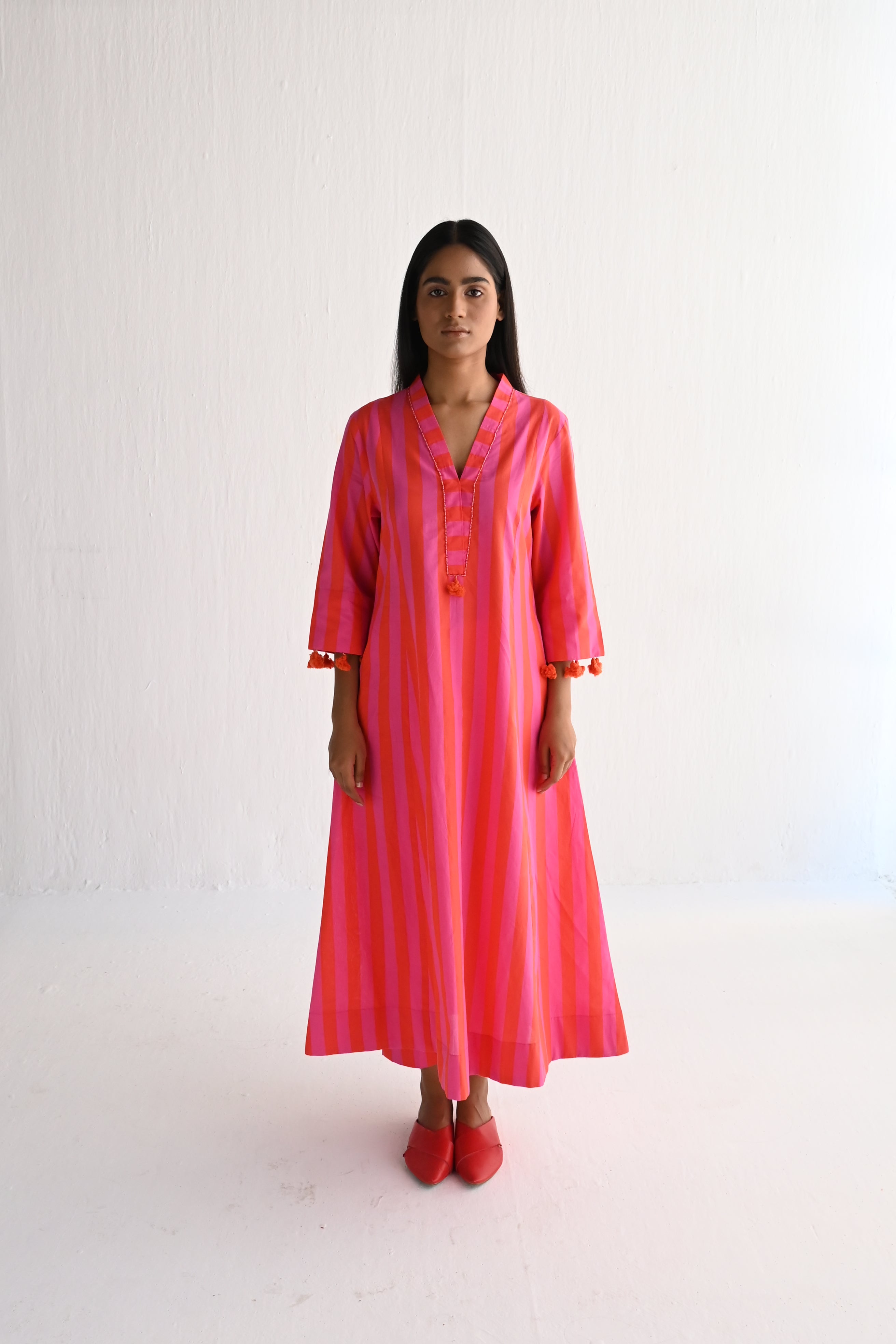 Anarkali in Hot Pink & Orange Stripes ( dress only)