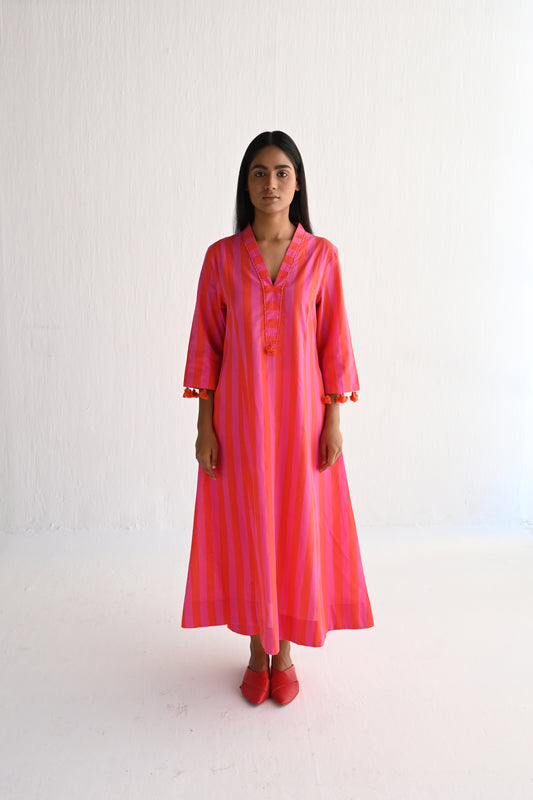 Sashiko in Hot Pink & Orange Stripes ( dress only)