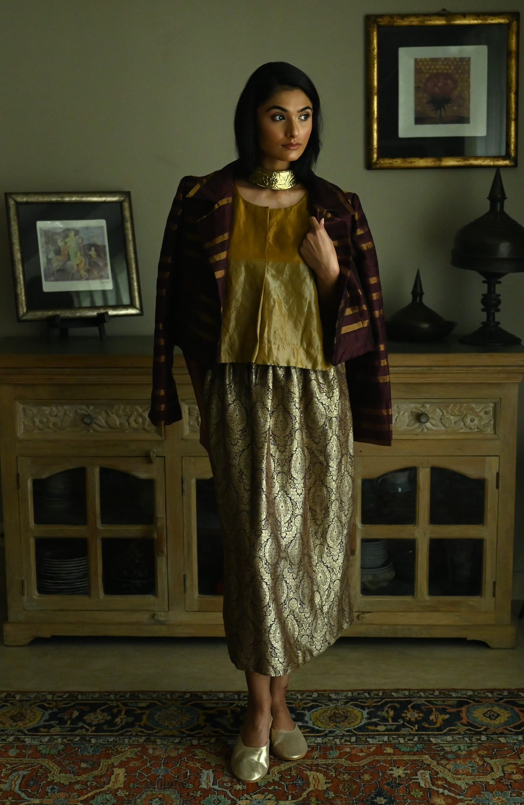 Bomber Jacket in Plum Zari Silk