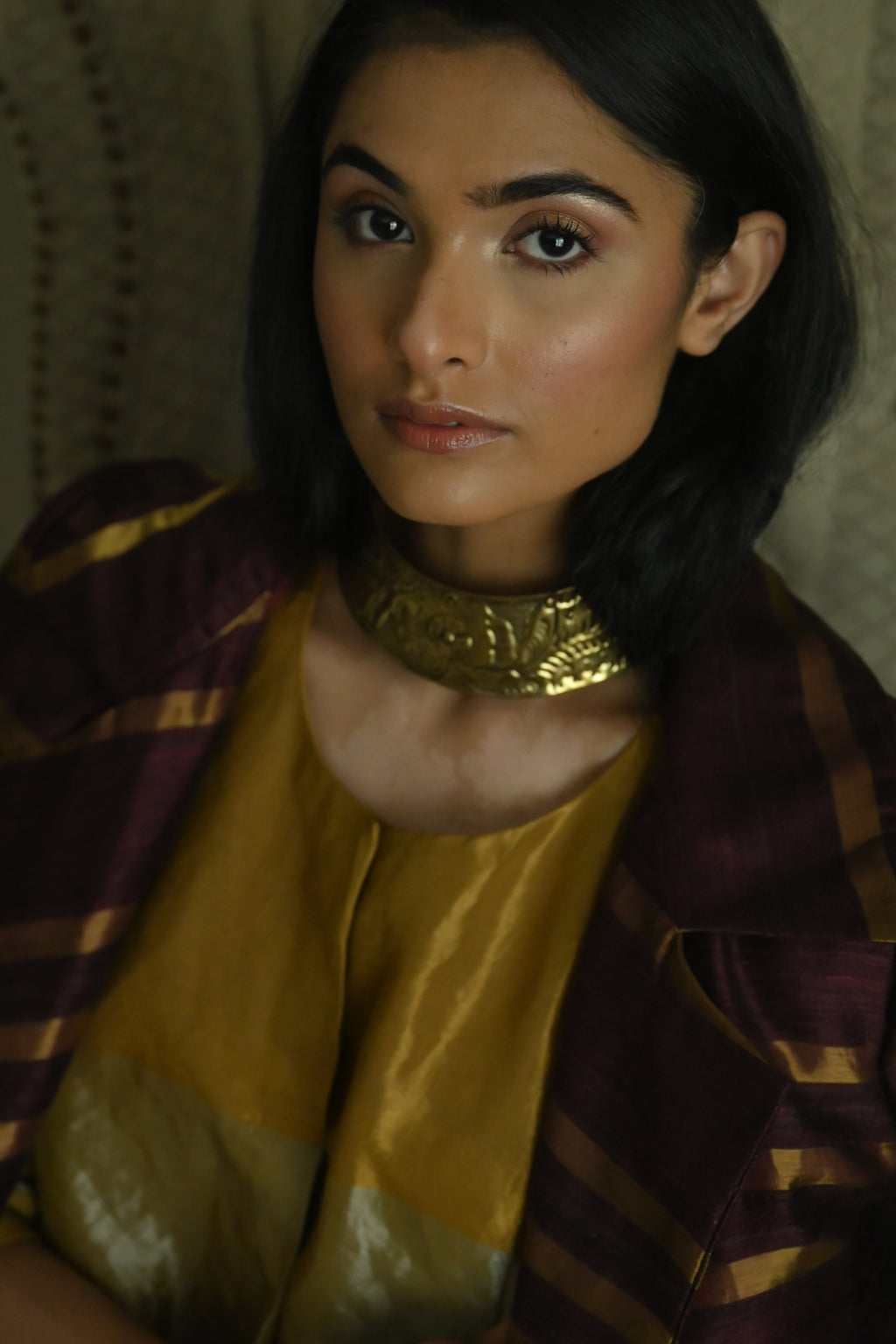 Bomber Jacket in Plum Zari Silk