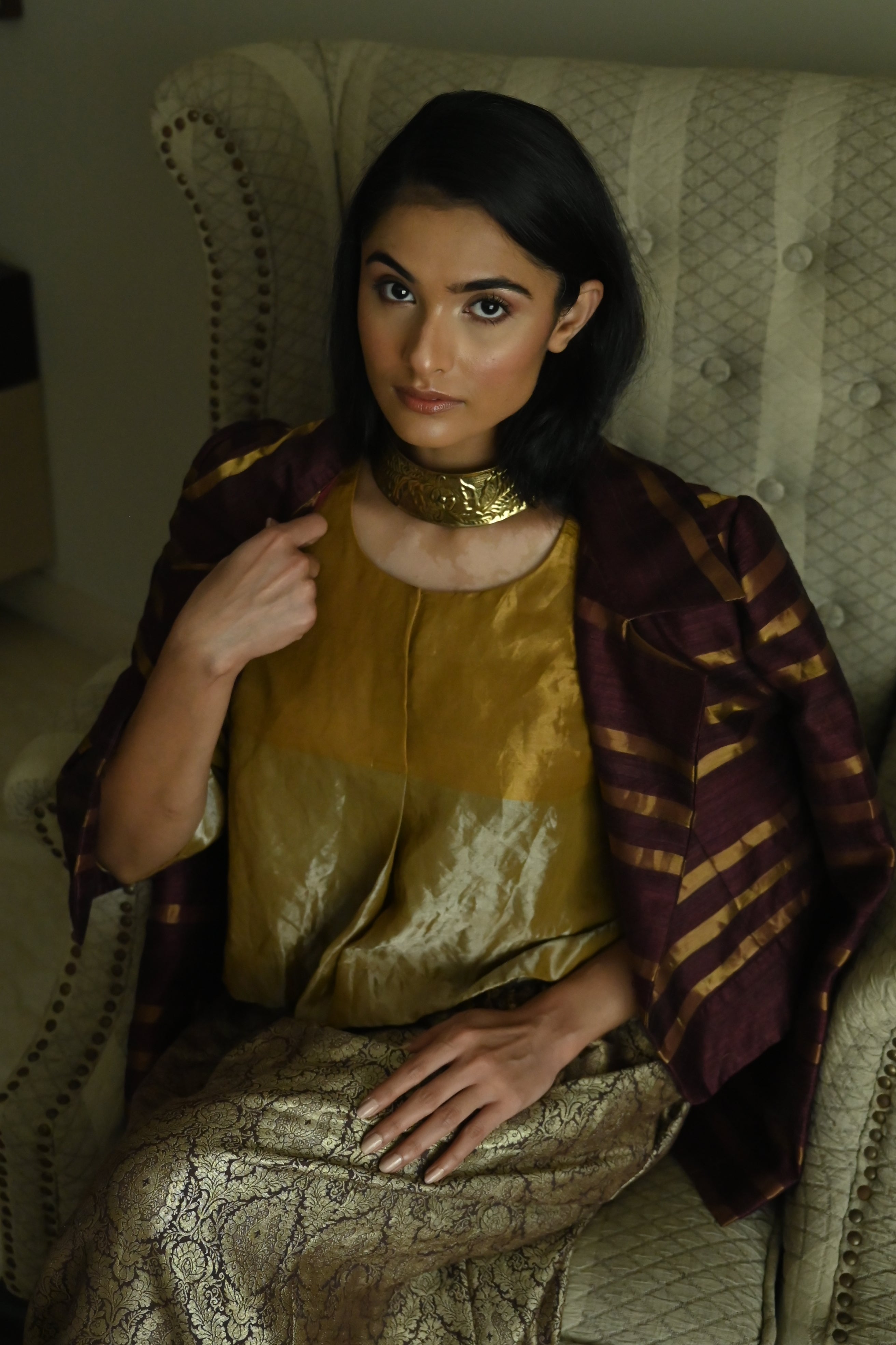 Bomber Jacket in Plum Zari Silk