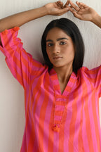 Anarkali in Hot Pink & Orange Stripes ( dress only)